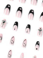 24Pcs Rhinestone Cosmos Star Press On Nails