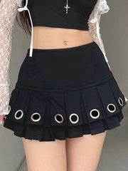 Y2K Gothic Eyelet Cutout Mini Skirt