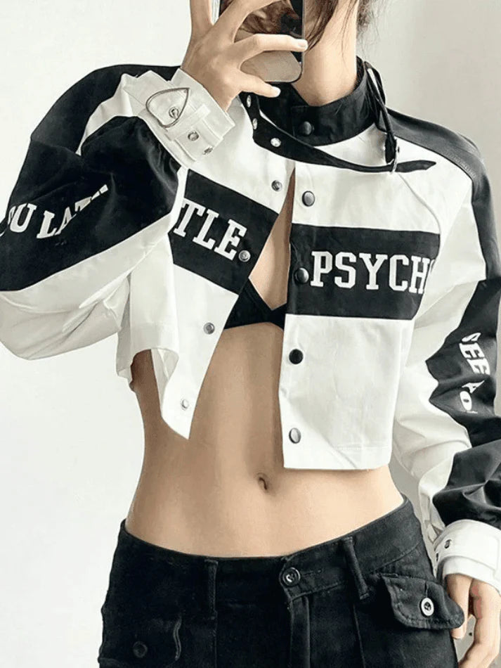 Letter Graphic Color Block Zip-Up Hoodie
