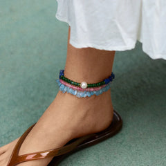 Brooke Semi-Precious Waterproof Anklet Set - Muted Multi