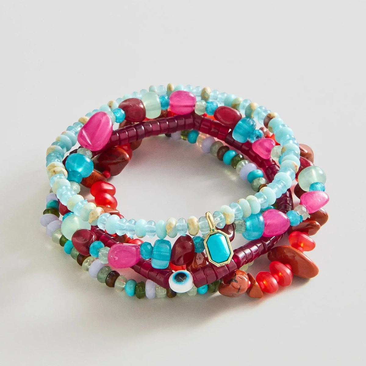 Darcy Semi-Precious Beaded Bracelet Set - Red