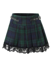 Academic Green Plaid Mini Skirt