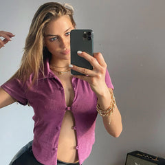 Short Sleeve Crop Top - Purple
