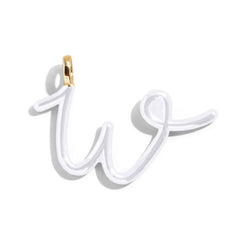Custom Pure White Enamel Script Letter Charm - W