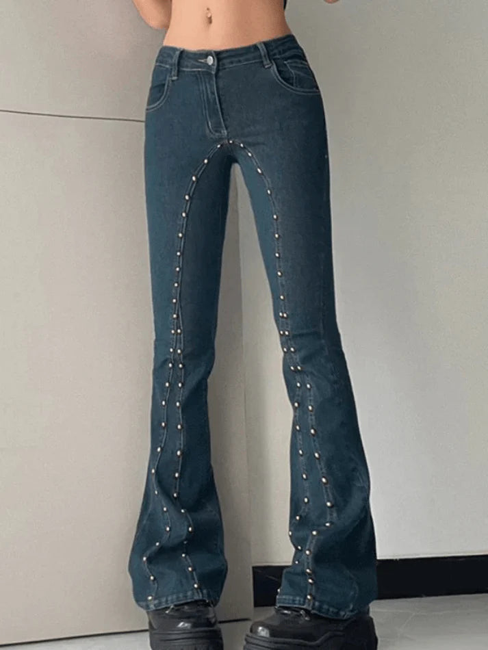 Vintage Stud Paneled Low-Rise Bootcut Jeans