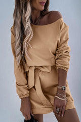 Casual Solid Patchwork Strap Design Oblique Collar Pencil Skirt Dresses