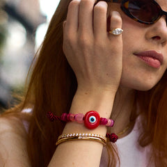 Bright Eyed Beaded Bracelet - Red