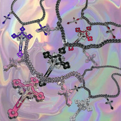 Y2K Pink Cross Necklace