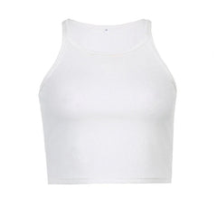 Simple Style Rib Knit Crop Tank Top - White