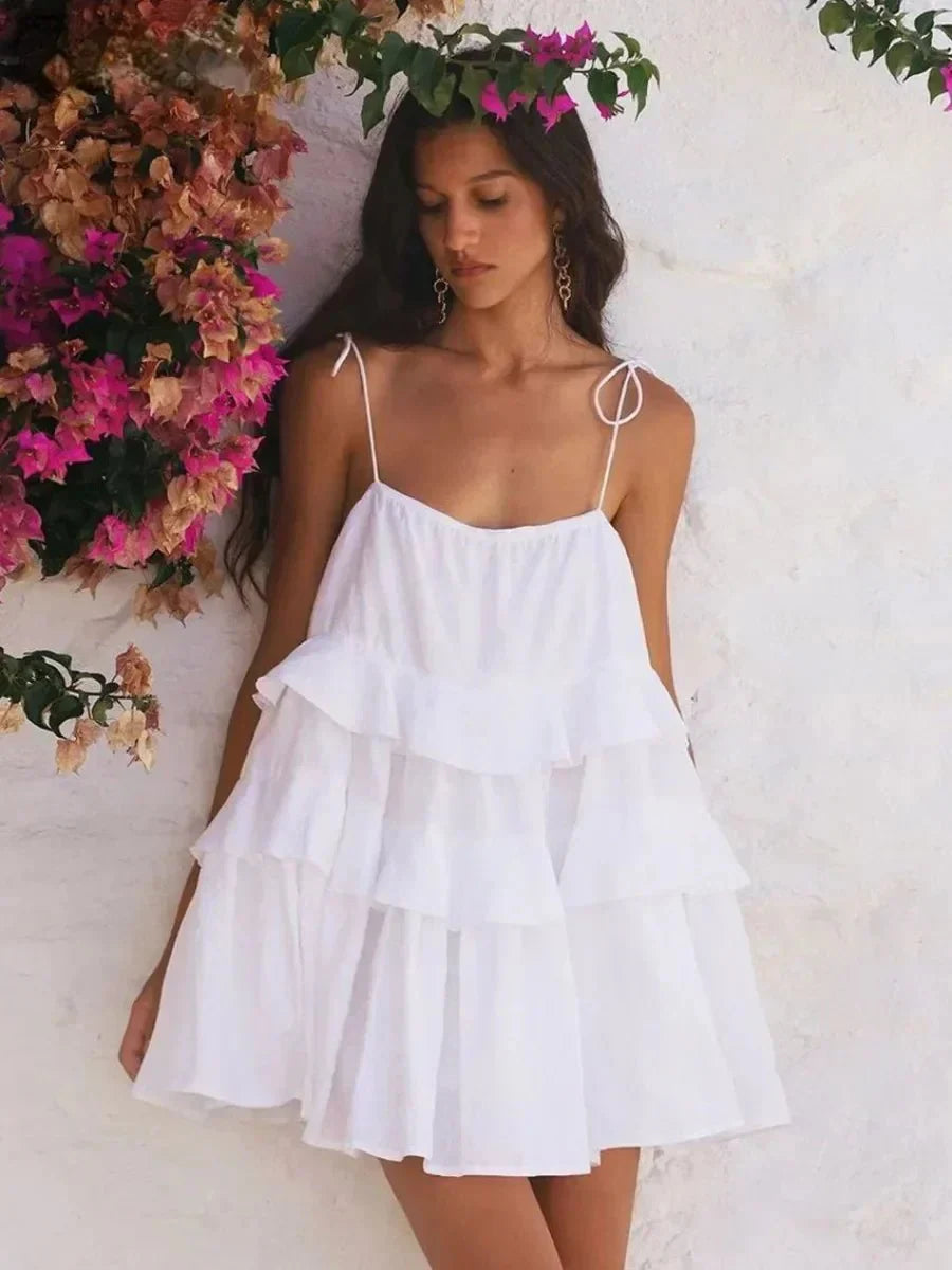 Loose White Cotton Sleeveless Mini Dress