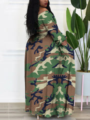 Printed Off Shoulder Slit Tops