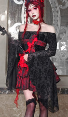 Gothic Black Slash Neck Long Flare Sleeve Blouse