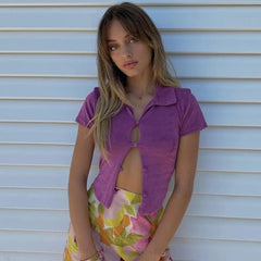 Short Sleeve Crop Top - Purple