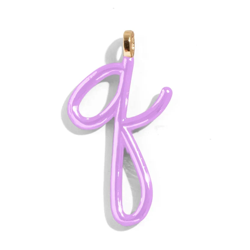 Custom Lilac Enamel Script Letter Charm - Q