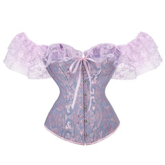 Pydshop Sexy Women Off Shoulder Corset Top With Floral Lace Sleeve Lace Up Bustier Fishbone Overbust Corset Bodyshaper Lingerie Top Y2K