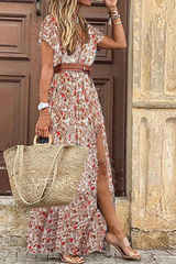 Elegant Print V Neck Princess Dresses(3 Colors)