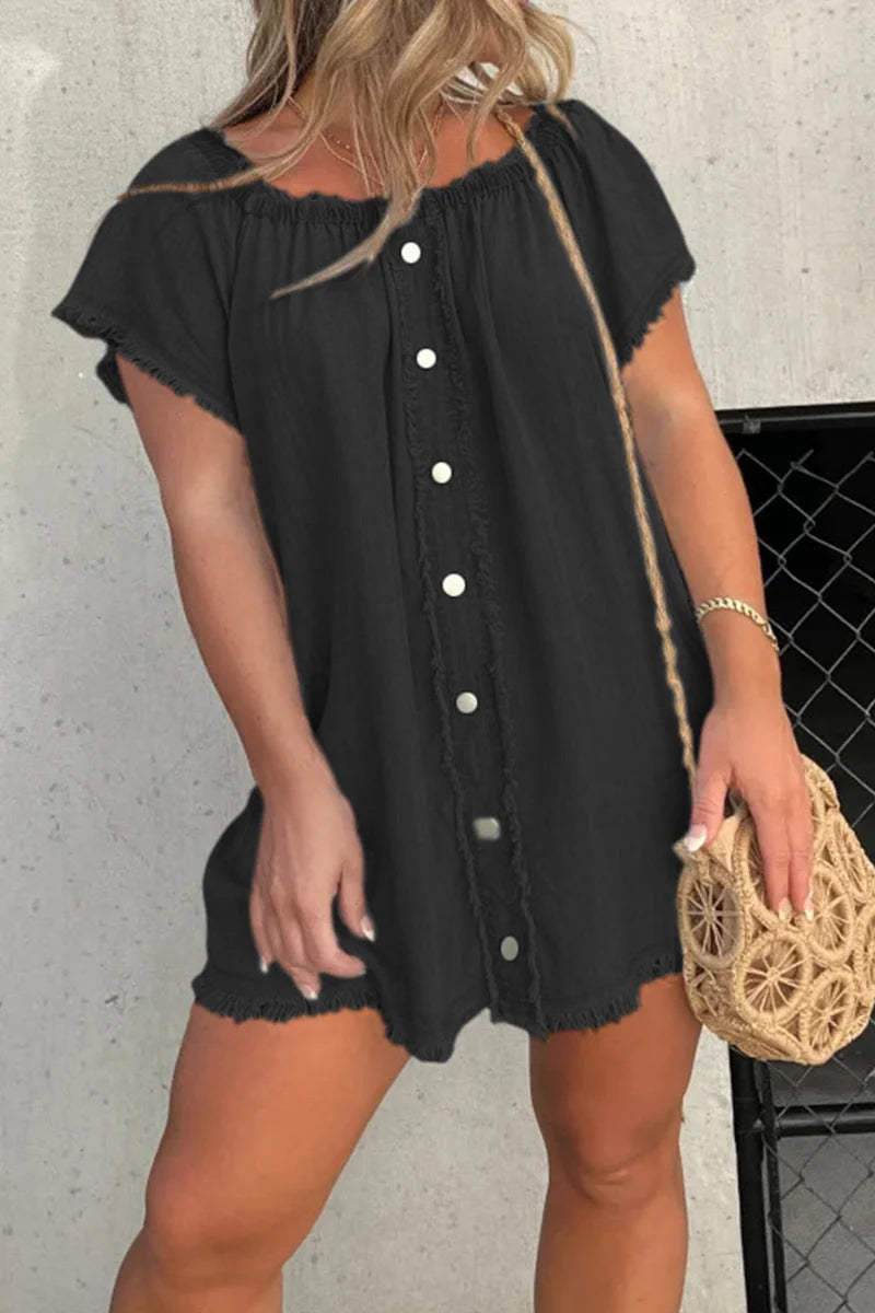 Casual Solid Tassel Make Old Off The Shoulder Short Sleeve Dress Dresses