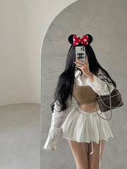 Jennie Style Drawstring Lace-Trimmed Mini Skirt