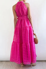 Bohemian College Plaid Frenulum See-Through Halter A Line Dresses