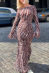 Casual Animal Print Printing Off The Shoulder Printed Dress Dresses