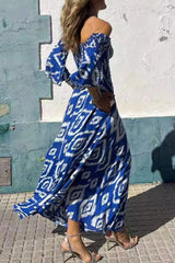 Elegant Geometric Print Off The Shoulder A Line Dresses