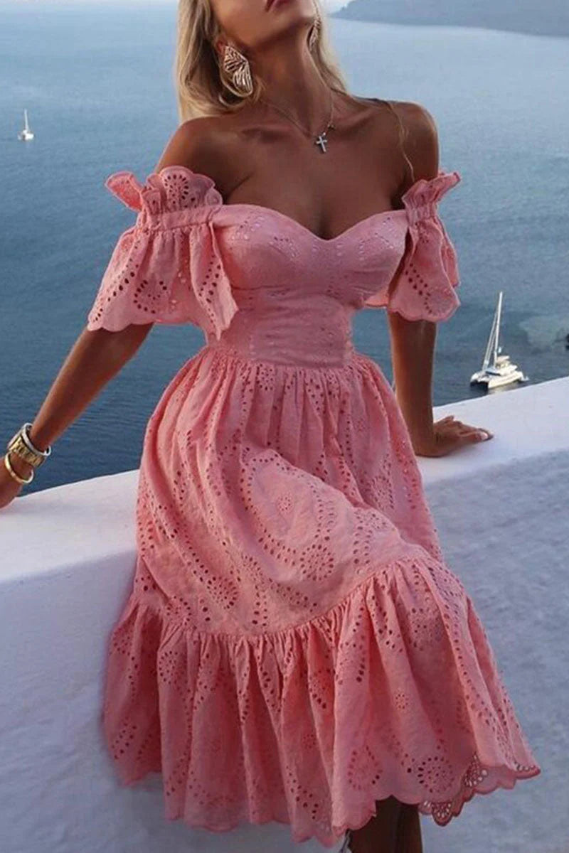 Fashion Street Solid Patchwork Off The Shoulder Princess Dresses