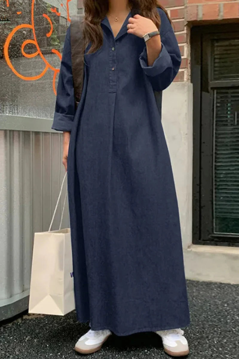 Casual Solid Pocket Polo Collar Irregular Dress Dresses