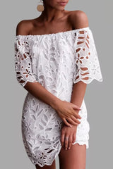 Elegant Solid Lace Hollowed Out Off The Shoulder Dresses
