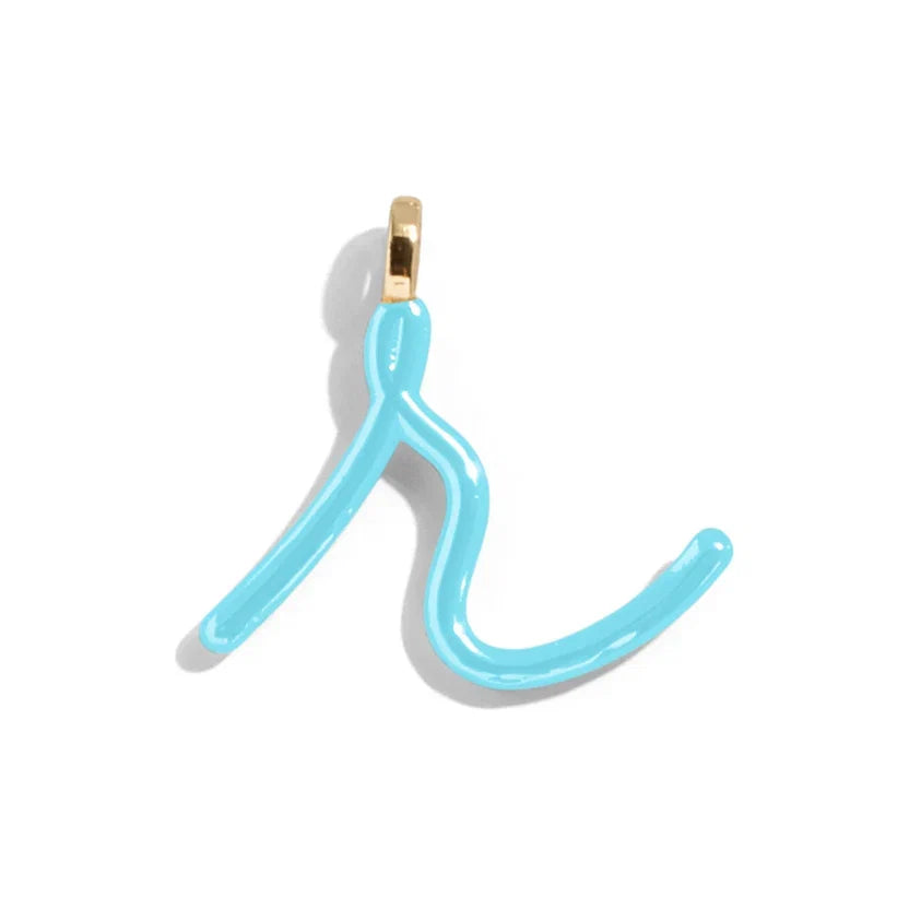 Custom Turquoise Enamel Script Letter Charm - R