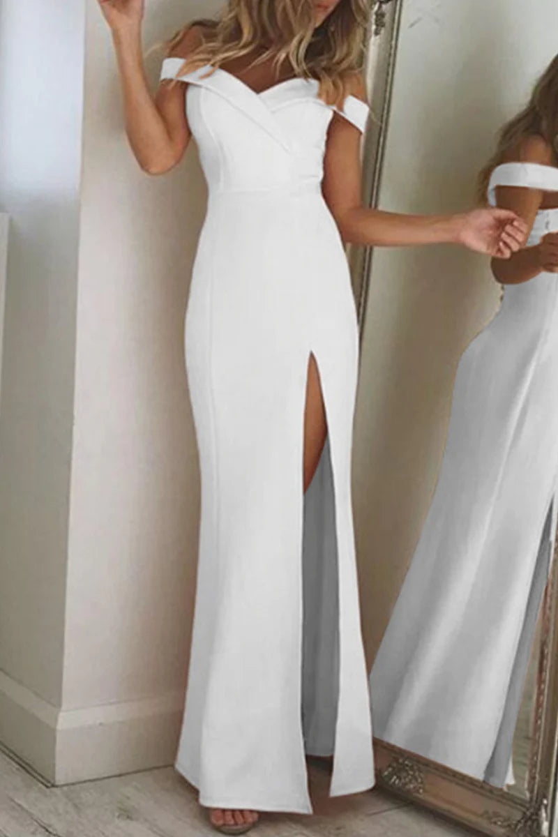 Fashion Elegant Solid Backless High Opening Off The Shoulder Irregular Dress Dresses(5 Colors)