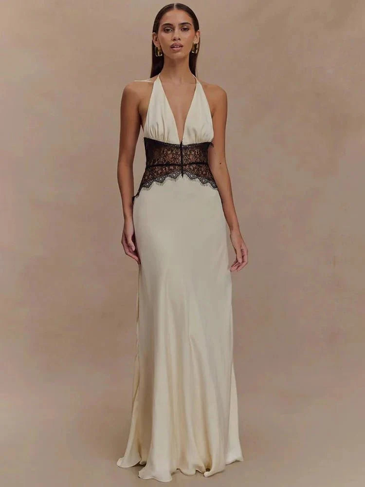 Halter V-Neck High Waist Maxi Dress