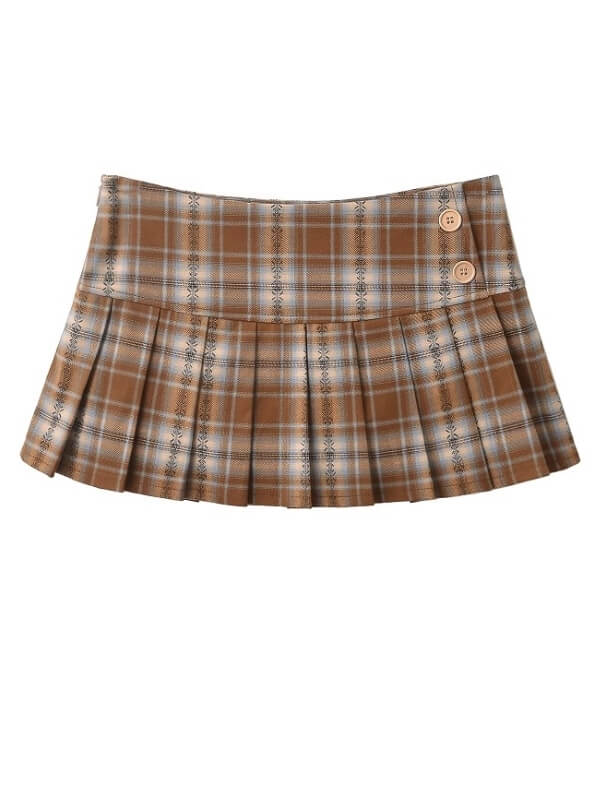 Brown Plaid Mini Skirt