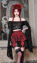 Gothic Black Slash Neck Long Flare Sleeve Blouse
