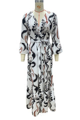 Casual Daily Geometric Print Lace Up Contrast U Neck One-Piece Suits Dresses