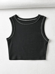 Stitched Detail Ribbed Crop Tank Top