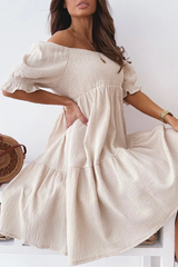 Casual Elegant Solid Patchwork Flounce Off The Shoulder A Line Dresses(3 Colors)