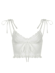 Lace Trim Tie Strap Crop Cami Top
