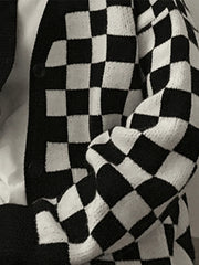 Men'S V Neck Checkered Cardigan Sweater