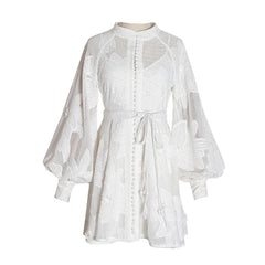 Elegant Lantern Long Sleeve High Waist White Mini Dresses