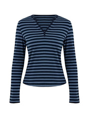 Striped V Neck Long Sleeve Tee