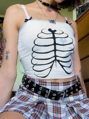 Lace Trim Skeleton Print Crop Cami Top