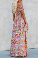 Elegant Vacation Floral Patchwork Off The Shoulder Printed Dress Dresses