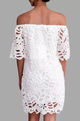 Elegant Solid Lace Hollowed Out Off The Shoulder Dresses