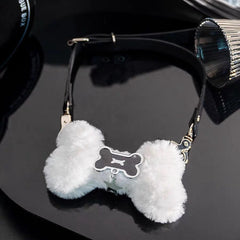 Fluffy Dog Bone Y2K Choker