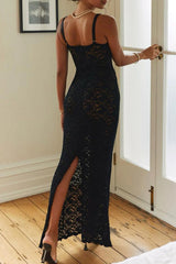 Sexy Solid Lace See-Through Square Collar Wrapped Skirt Dresses