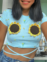 Tie Strap Sunflower Crop Top