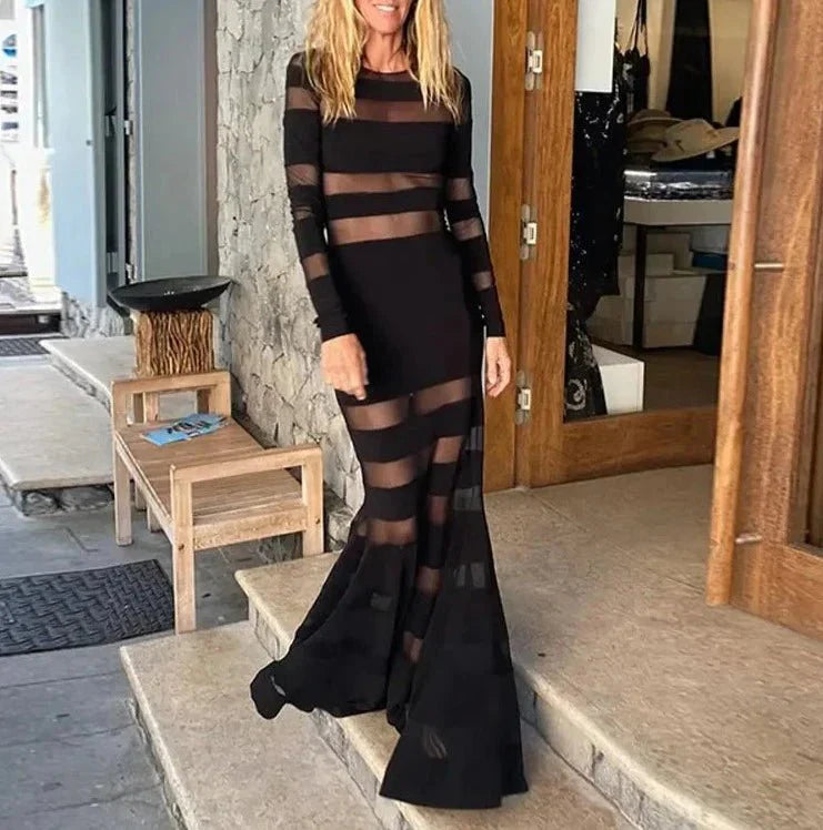 Chic Solid Hollow Out Maxi Dress
