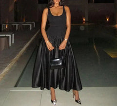Sleeveless Deep U Neck A-Line Dresses