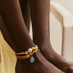 Brooke Semi-Precious Waterproof Anklet Set - Orange