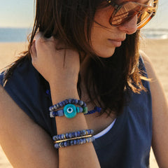 Bright Eyed Beaded Bracelet - Blue